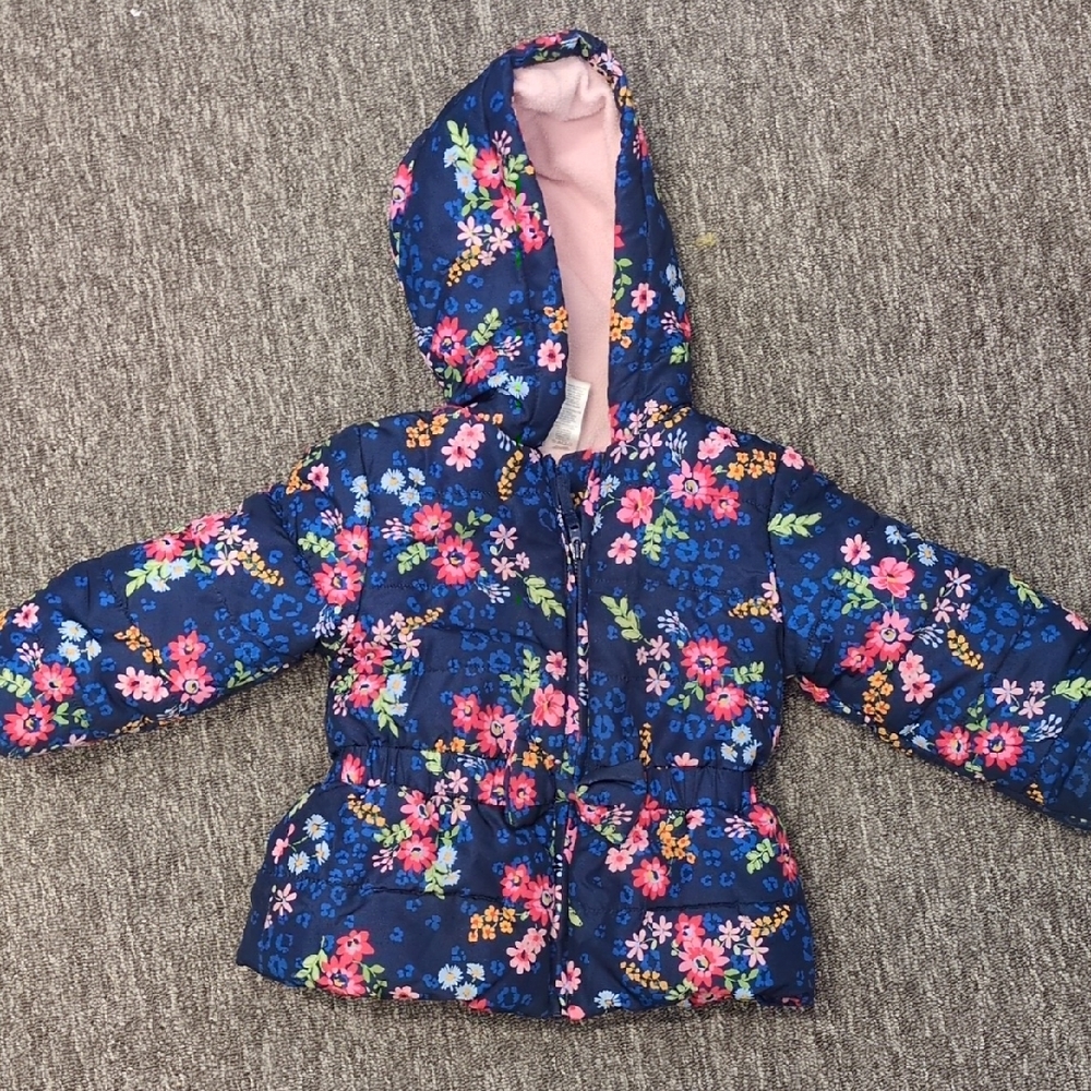 Little Me Toddler Girl's Blue Floral Hooded Coat Size 2T